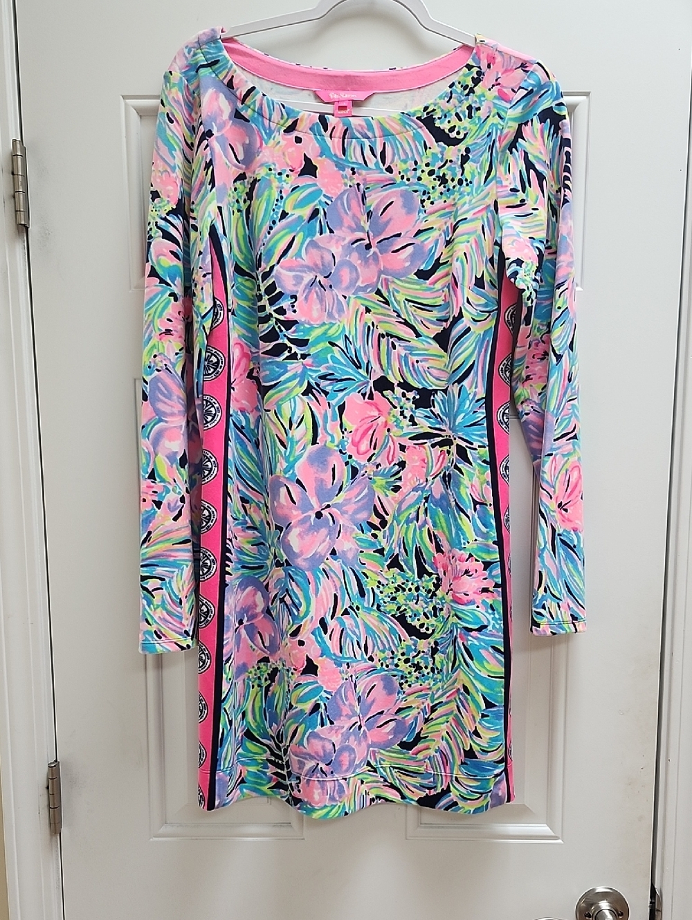 Lilly Pulitzer Pink Gold Logo Top with Multicolor Trim